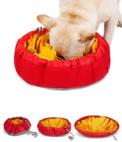 LIVACASA Solide Tapis de Fouille Chien Snuffle Mat Chat Lavable en Machine Multifonction Gamelle Chien Pliable Jouet Chien Tapis Educateur Jeu pour Chien Jaune/Rouge