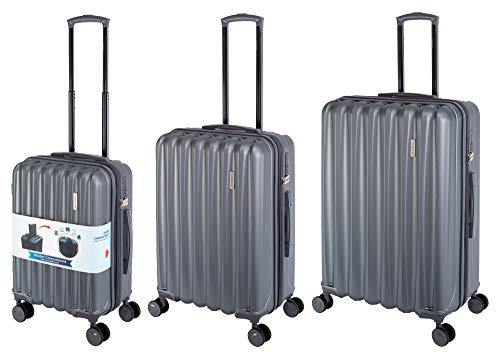 Travelhouse - Porto - Hartschalenkoffer Koffer Trolley Reisekoffer Rollkoffer Set, S 55 cm, M 66 cm, L 76 cm, PC/ABS, 4 Rollen, TSA, Grau