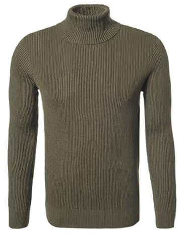 Hann Brooks Mens Warm Thick Cotton Classic Fit Roll Polo Turtle Neck Ribbed Textured Jumper Pullover Top (UK, Alpha, L, Regular, Regular, Khakı Green)