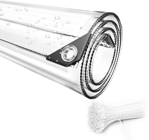 Bâche Imperméable Transparente avec Oeillets, Matériau PVC Pliable D'extérieur Étanche, Indéchirable et Coupe-Vent Bâche, pour Couverture Bateau, Terrasse et Plantes de Jardin