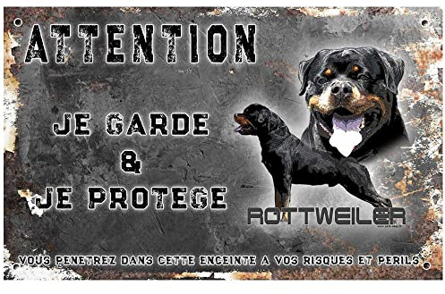 Pets-Easy.com Attention au Chien Chien Rottweiler - pré perforée et vis comprises. De 30 cm à 15 cm…