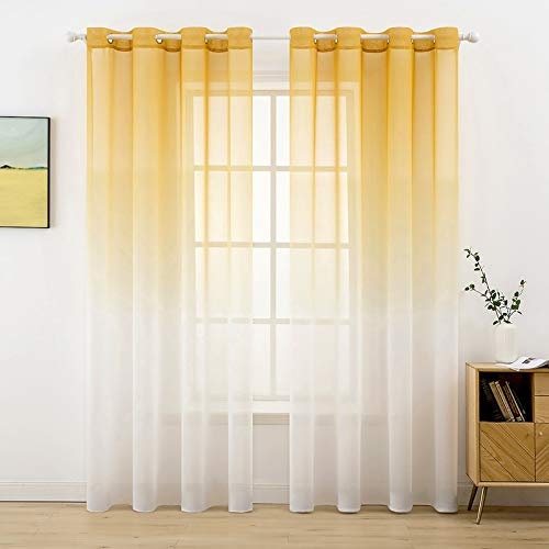 MIULEE Gardinen Transparent Vorhänge Farbverlauf Voile Sheer 2er Set Vorhang mit Ösen Dekoschal Fensterschal für Schlafzimmer und Wohnzimmer 245 cm x 140 cm(H x B) Orange-weiß