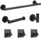 YGIVO Badezimmer-Hardware-Set, 6-teilig, mattschwarz, SUS304, Badezimmer-Zubehör, inklusive 40.6 cm verlängerter Handtuchstange, Toilettenpapierhalter und 3 Klebehaken, Edelstahl-Handtuch-Set