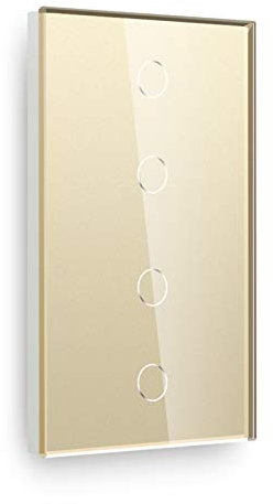 BSEED Interrupteur Tactile va et vient Or,2 Gang 2 Voie+2 Gang 2 Voie Commutateur de Lumière avec LED Affichage Light,Interrupteur Tactile avec Panneau en verre trempé 800W,240V