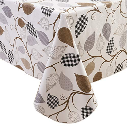 Strapazierfähige Vinyl-Tischdecke mit Flanell-Rückseite, wasserdicht, öldicht, PVC, schmutzabweisend, rechteckige oder quadratische Tischdecke für drinnen und draußen (Blätter, 152 x 250 cm)