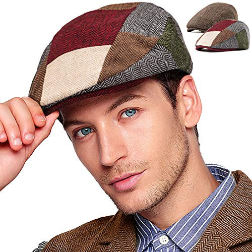 LADYBRO 2er-Pack verstellbare Newsboy Hüte für Herren Flache Kappe Irish Cabbie Gatsby Tweed Ivy