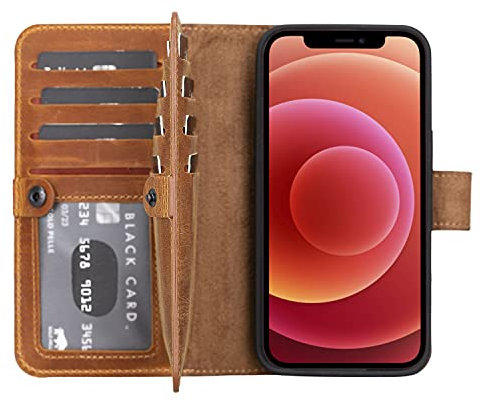 Solo Pelle Lederhülle kompatibel für iPhone 13 in 6.1 Zoll abnehmbare Hülle (2in1) Harvard Double inkl. 12 Kartenfächer für das original Apple iPhone 13 (Camel Braun)