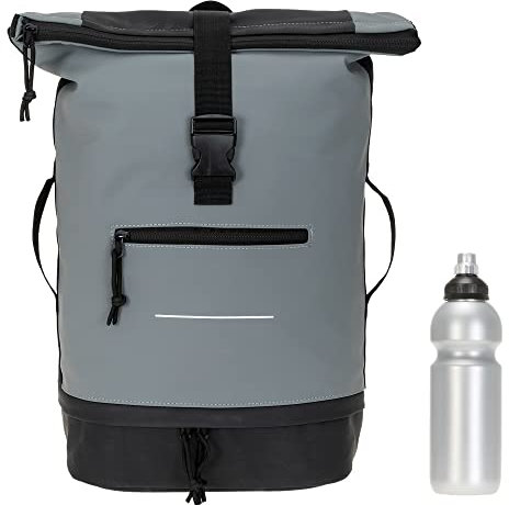 Elephant Rucksack Herren Damen Plane Time Bag COMP Fahrradrucksack Kurierrucksack Roll-Top A4 mit Laptopfach, Bodenfach 12823 + Flasche (Bi Color GS (grau-schwarz))