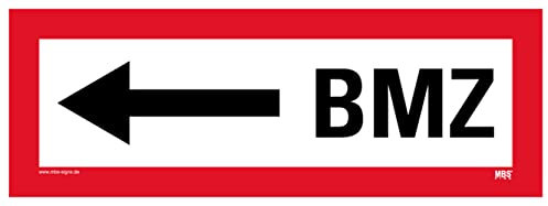 Aufkleber Brandschutzzeichen „Richtungspfeil BMZ – links oder rechts“ Hinweis Folie nach DIN 4066 | 297 x 105 mm Made in Germany, Größe: Pfeil links