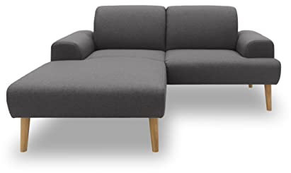 DOMO. collection Ecksofa Salinas, Sofa klein mit Federkern in L-Form, moderne Couch mit Holzfüßen und schwebender Optik, Eckcouch, Polsterecke, 217 x 176 x 83 cm (BxTxH), grau