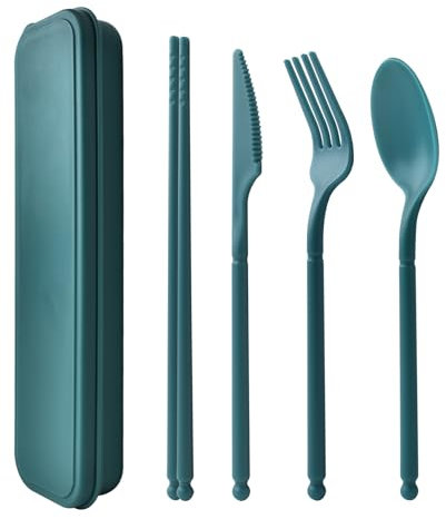 Noewmub Travel Cutlery Set with Case, Forks Knives and Spoons Set, Plastic Cutlery Set Reusable, Camping Cutlery Set for 1, Portable Cutlery Set for Lunch Box Travel Picnic Office School (Green)