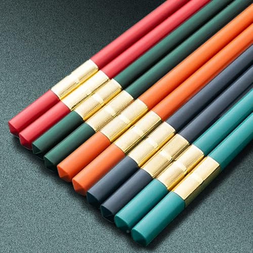 Chop Sticks Fiberglass 5 Pairs Chopsticks Reusable Non-Slip Chop Sticks 9.5 Inches/24cm Chinese Style Colourful Chopstick Family Multipack