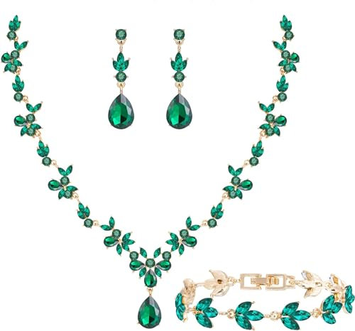 BiBeary Schmuck Set Braut Damen Blatt Blume Hochzeit Statement Halskette Ohrhänger Ohrringe Set Party Abschlussball