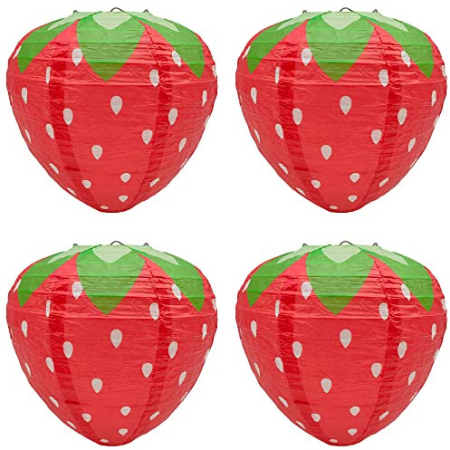 Niuhong 4 Pcs Erdbeere Papier Laternen Geburtstag Hochzeit Party Papierlaternen Erdbeer Laterne Papierlampions Hängende Paper Laterns Garten Dekoration Babyparty Thema Obst Dekorationen