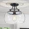 WUZUPS araña rústica casa de campo industrial redonda semi-empotrado techo led lámpara con pantallas de vidrio transparente para el baño cocina vestíbulo entrada, h 30 x w 34, base e27, negro