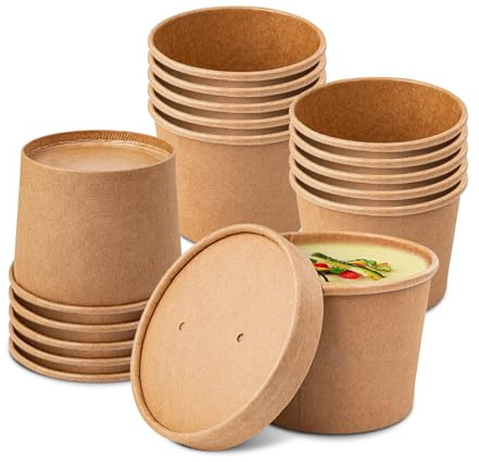 [50 Pack] 12 oz Paper Soup Cups with Lids Biodegradable Kraft Paper Disposable Paper Cups for Soup (50, 12 oz)