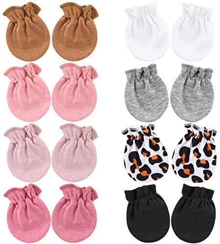 BQUBO Newborn Infant Toddler Mittens Leopard Print No Scratch Cotton Elastic Wrist Gloves Hypoallergenic for 0-6 Months Baby Boys Girls
