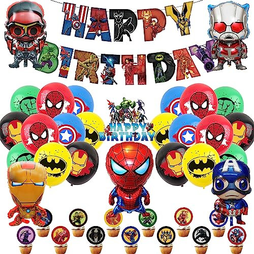 Rächer Geburtstag Dekoration Superhero Birthday Supplies Marvel Geburtstag Banner Luftballons Superhero Spiderman Toppers Cake Toppers für Kinder Jungen Mädchen