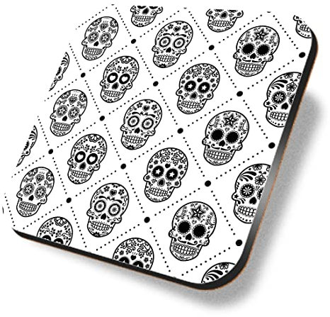 1 sous-verre carré – Motif tête de mort en sucre Jour des morts Dos en liège MDF brillant Accessoire pour thé café #170882
