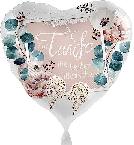 Folienballon Zur Taufe beste Wünsche Geschenk Ballon Taufe Mädchen Junge Tauffeier Deko Made in EU - Herzform, ungefüllt, Helium geeignet