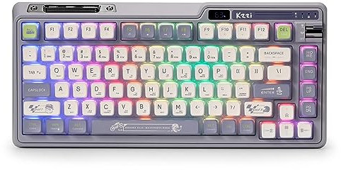 KZZI K75 PRO RGB 75% Wireless Gasket Mechanical Keyboard, Triple Mode Bluetooth 5.0/2.4G/USB-C 82 Keys Hot Swappable Gaming Keyboard w/Knob & Power Display, Custom Linear Switches, Knight Gray