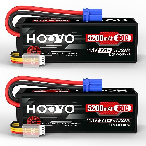 HOOVO 11.1 V Lipo Battery 3S 5200 mAh 80C Hard Case RC Battery Batteries with EC5 Connector Plug for RC Scale Helicopter Vehicles Car Truck Boats Hobby (2 packs)