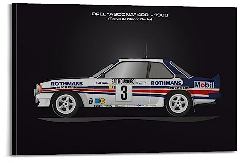 JONZA Vintage Rallye-Rennwagen-Poster für Opel Ascona 400 – Monte Carlo 1983, dekoratives Gemälde, Leinwand, Wand- und Kunstbild, Familienschlafzimmer-Dekoration, 60 x 90 cm