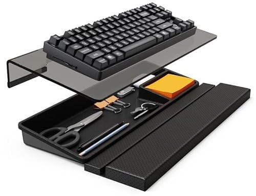 Tilted Keyboard Stand w/Wrist Rest&Storage Tray - Klearlook Angle Adjustable Keyboard Riser for Desk,16.9x7.3in Ergonomic Acrylic Computer Keyboard Holder,Comfortable Typing for Home Office -Black