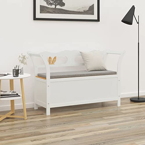 Homgoday Sitzbank mit Stauraum Sitztruhe Truhenbank Wohnzimmerbank Flurbank Rückenlehne und Armlehnen Flurbank Bank Wartebank Wohnzimmer Flur Weiß 107x45x75,5 cm Massivholz Tanne