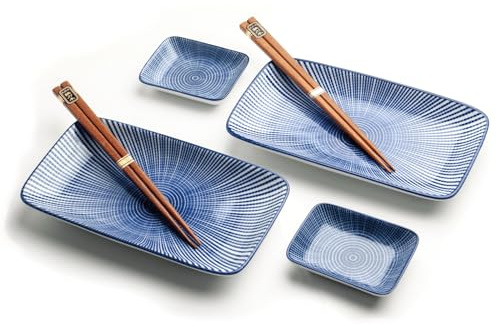 Luxus - Sushi-Set - Oriental Tokusa - 6 Stück - Sushi Set - 2 Personen - Japanisches Geschirr - Inklusive - 2 Sushi-Teller - 2 Sushi-Schalen - 2 Sushi-Stäbchen - Verpackt in einer schönen Geschenkbox