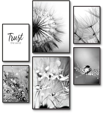 ARTLAND Premium Posterset 6er Set mehrteilig 2x A3 + 4x A4 6-teilig moderne Poster Deko Bilderwand in Wohnzimmer Schlafzimmer OHNE RAHMEN - Pusteblumen - Trust the wind