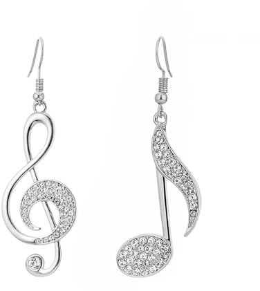 Zierliche Ohrhänger mit Musiknote, asymmetrisch, baumelnde Haken-Ohrringe für Frauen und Mädchen, Kristall, Zirkonia, G-Notenschlüssel, musikalische Tropfen, Modeschmuck, Geschenke, Geburtstag,