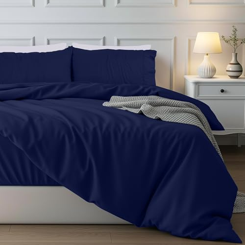 Utopia Bedding Double Duvet Cover Set – Duvet Cover with Ruched Hem Pillow Cases – Soft Microfiber Polyester – Decorative Duvet Set (Navy)