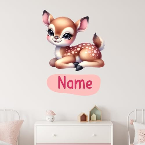 GRAZDesign Personalisiertes Wandtattoo Reh mit Name Kinderzimmer Deko Jungen und Mädchen - Wandaufkleber selbstklebend - Babyzimmer Waldtiere - 40x30cm