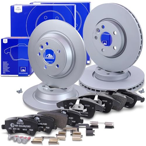 ATE Bremsenset inkl. Bremsscheiben Ø 300 mm vorne belüftet + hinten Ø 302 mm voll und Bremsbeläge vorne + hinten Kompatibel mit FORD GALAXY, S-MAX, LAND ROVER RANGE ROVER