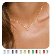 FUNEIA Kette Damen 14K Vergoldete Geburtsstein Anhänger Halskette Gold Exquisit GeburtssteinKette Frau Mädchen Mama Freundin Schön Schmuck Geburtstag Hochzeitstag Valentinstag Muttertags Geschenk
