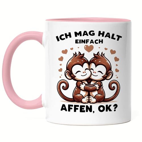 Hey!Print Ich mag halt einfach Affen, ok? Süße Affen Tasse Rosa - Affen Wildnis Präsent
