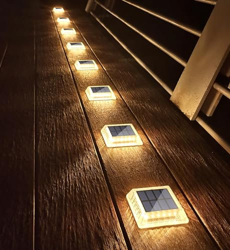 Lacasa Luces Solares Jardin, 8 Pack 30LM LED Lámpara Solar Exterior IP68 Impermeable Luz Solar del Piso Auto ON/OFF Lámparas Solares para Step Camino Deck Dock Valla, Blanco Cálido 2700K Redondo