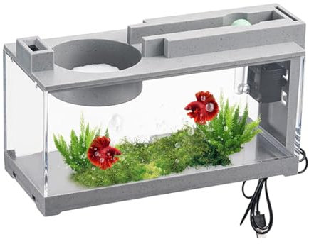 Aquarium Klein, Schreibtisch Aquarium Mit Wasserpumpe Stilles Aquarium Aus Steinimitat Hohe Transparenz EIN Heimaquarium Unterhalten Mit Kostenlose Scroll-Bizhu-Dekoration Für Schlafzimmer Büro