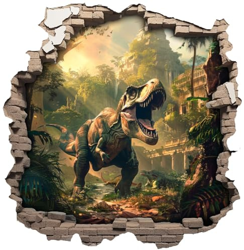 Samunshi® Wandtattoo Wandriss mit Dino Tyrannosaurus Rex T-Rex Dinosaurier Fenster in andere Welt Portal Wanddekoration Wandsticker für Kinderzimmer Wohnzimmer Wanddeko 30x30cm
