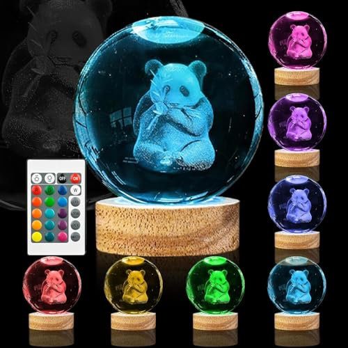 Veilleuse Boule de Cristal 3D Panda 16 Couleurs en Forme de Boule de Cristal Panda de 8 cm 16 Couleurs avec Base en Bois Boule à Neige en Verre gravée au Laser Cadeau pour Femmes Enfants Amis