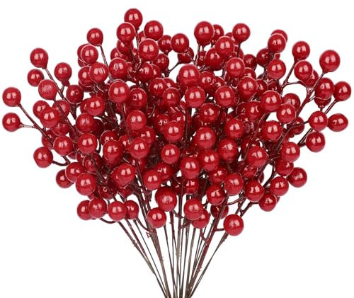 MACTING 24 Pcs Christmas Tree Decorations, Christmas Ornaments Artificial Red Berry Stems, 8.9 inch Christmas Picks with Faux Holly Berries for Xmas Garland Wreath Craft Decoration Holiday Home Decor