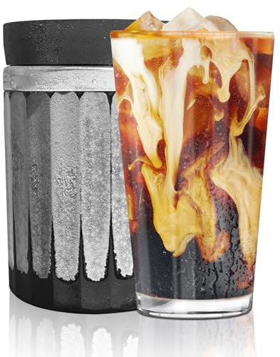 Instant Iced Coffee/Beverage Cooler: HIBSR Portable Iced Coffee Maker Stainless Steel - Cools Coffee, Tea, Wine, Spirits, Alcohol, Juice in Minutes, Reusable & Durable with Lid, 15.22oz, Black