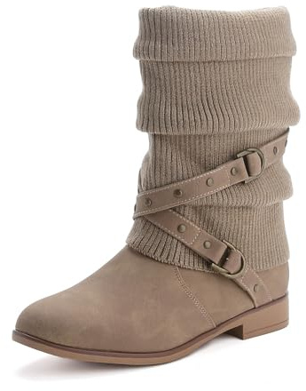 Pogolino Damen Stiefeletten Strick flach Stiefel gefüttert Boots