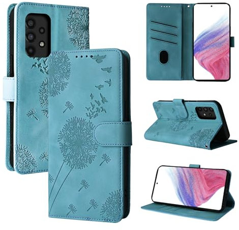 Rostsant Handyhülle für iPhone 12 Pro Max 6.7 Zoll - Löwenzahn PU Leder Flip Case Brieftasche Tasche Hülle Magnetisch - Blau