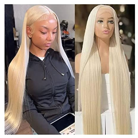 Perücken für Frauen Kostüm Partei T-Teil Spitze Frontal 613 Blonde Perücke Reines Echthaar Vorgezupft 10-34 Zoll Seidig Gerade 13x1x4 Spitzenfront mit Babyhaar Mittelteil 150% Dichte Perücke(20inches)
