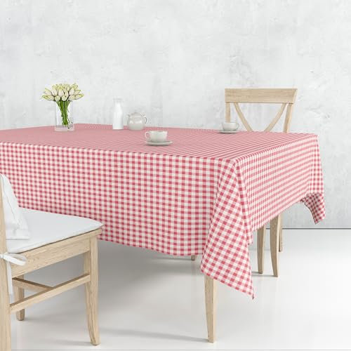 Nortufting Nappe de Table Toile Cirée à Carreaux imperméable Décor Traditionnel – Largeur 140 cm – Livraison roulée et sans Plis (Rouge, Rectangle 140 x 100 cm)