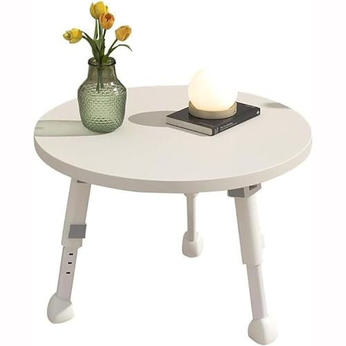 SLDAGe Klappbarer Runder Tisch, Moderner Einfacher Couchtisch, Bett Arbeitstisch/Esstisch Gartentisch Niedriger Tisch Anhebbar (30-36Cm),Weiß,40CM/15.7
