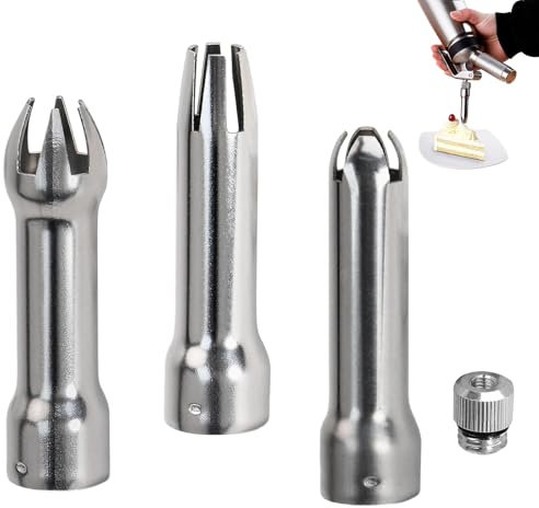 3 Stück Sahnespender Ersatzteile,für Sahnespender Ersatztüllen,Sahnespender Ersatzteile Set,Silber Edelstahl Spritztüllen Set,Sahnespender-Ersatztüllen,für Sahnespender Backwerkzeug