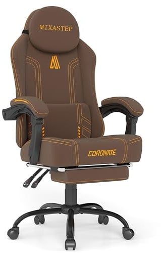 NSMAZXO MIXASTEP Gaming Stuhl Ergonomisch mit Verstellbarer Rückenlehne & 360° Drehfunktion - Bürostuhl für Erwachsene/Jugendliche 150KG, PC-Stuhl aus Technologiegewebe in Braun für Homeoffice/Gaming